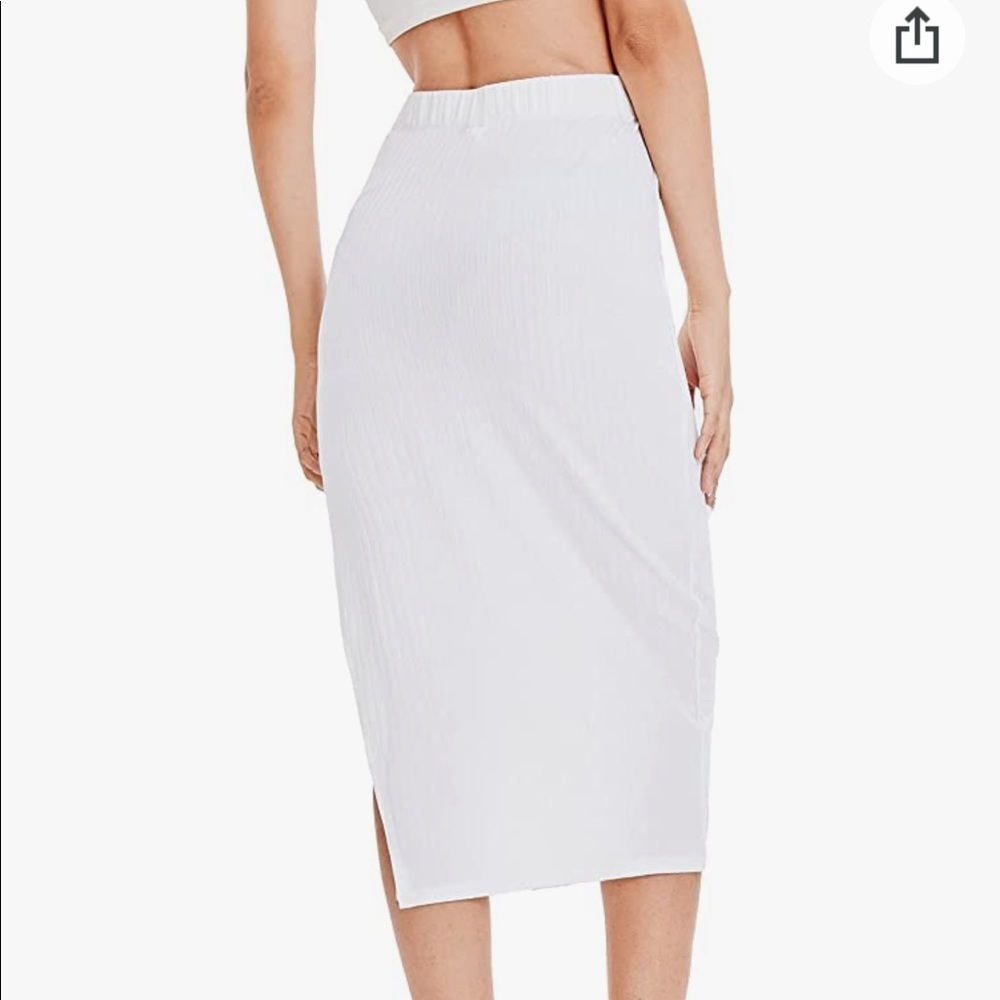 White Ribbed Knit Midi Skirt with Side Slit-sizeXL